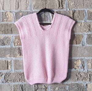 Vintage 70s Handmade Pastel Ballet Pink Knit Sweater Vest Jumper Small